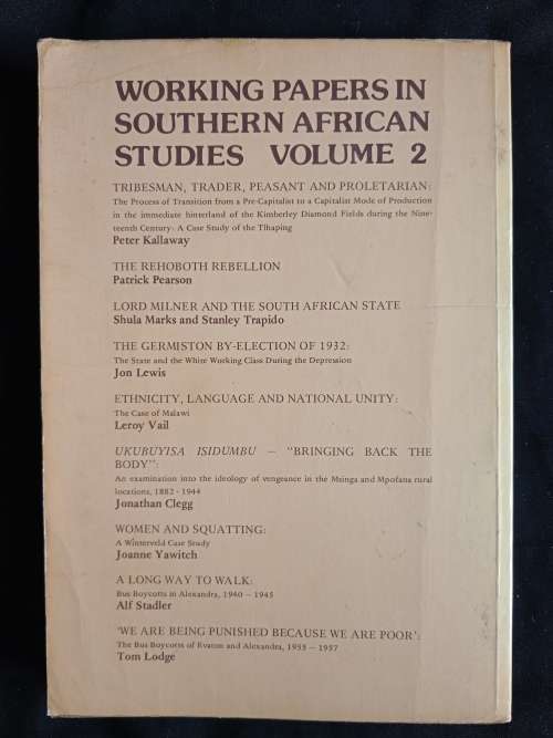 Working Papers in Southern African Studies Vol.2 - Edited by P. Bonner