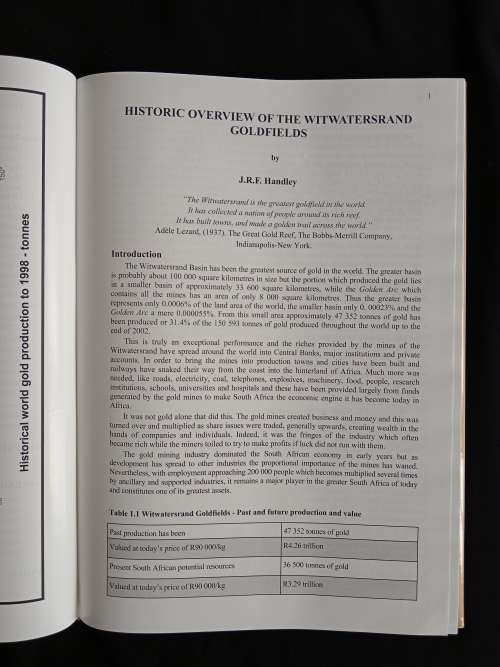 Historic Overview of the Witwatersrand Goldfields by J.R.F. Handley