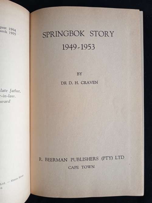Springbok Story 1949-1955 by Dr. D.H. Craven