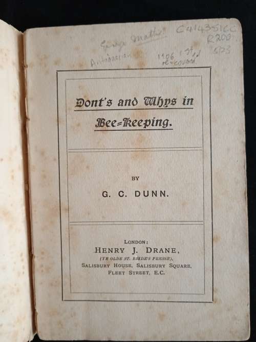 Don`ts & Whys in Bee-Keeping by G. C. Dunn
