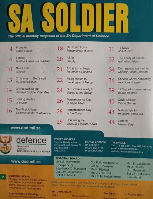 South African Soldier: The official monthly magazine of the SA Department of Defence