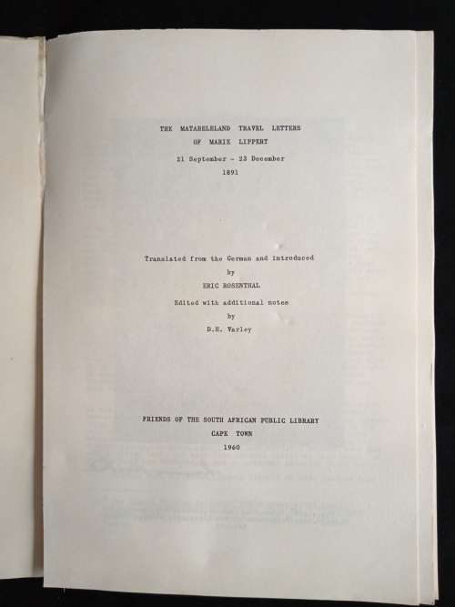 The Matabeleland Travel Letters of Marie Lippert 1891 by Eric Rosenthal