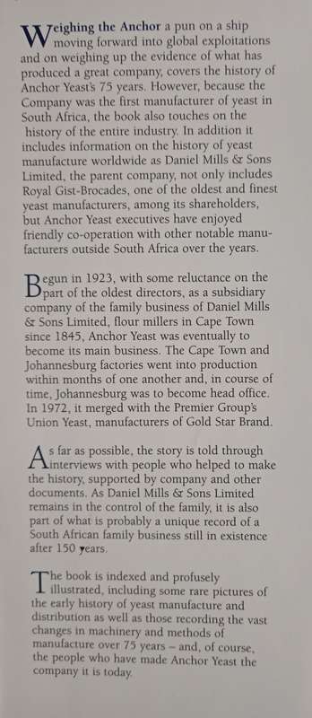 Weighing The Anchor: South Africa`s First Yeast Manufacturer 1923-1998 by Marian Robertson