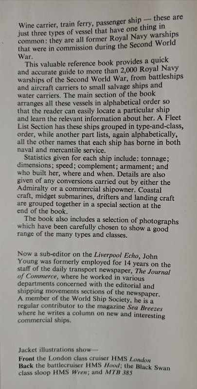 A Dictionary of Ships of the Royal Navy of the Second World War by John Young