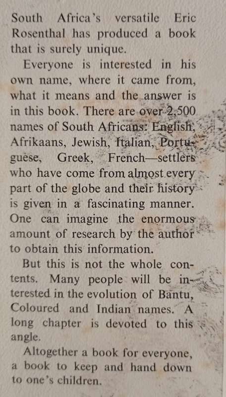 South African Surnames by Eric Rosenthal