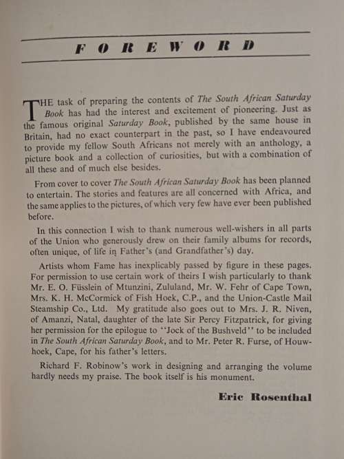 The South African Saturday Book by Eric Rosenthal & Richard F. Robinow