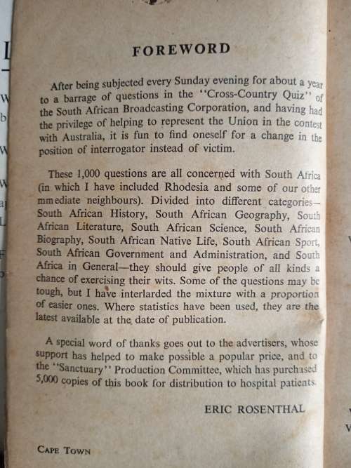 Eric Rosenthal`s South African Quiz Book by Eric Rosenthal