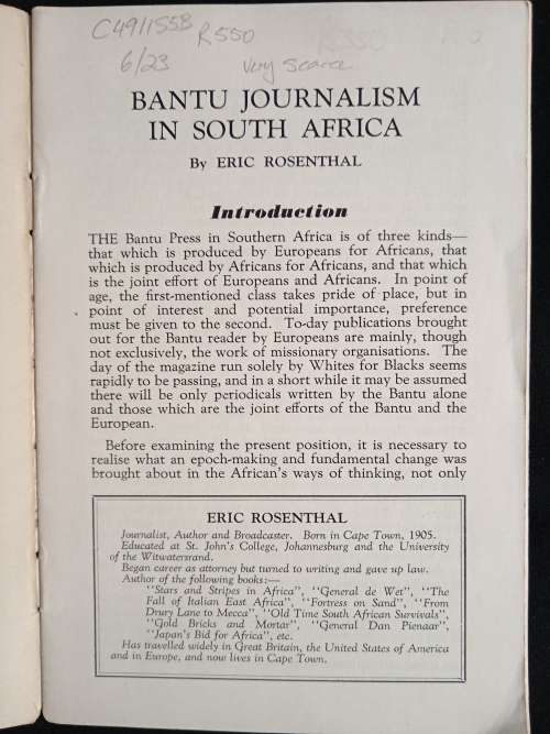 Bantu Journalism in South Africa by Eric Rosenthal