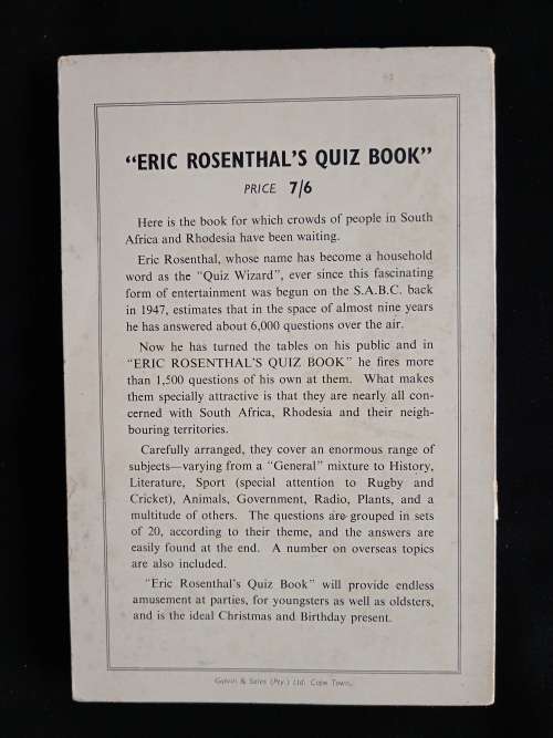Eric Rosenthal`s Quiz Book by Eric Rosenthal