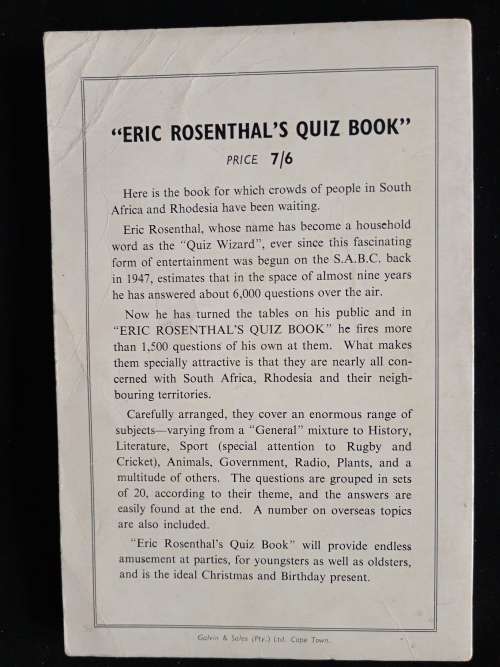 Eric Rosenthal`s Quiz Book by Eric Rosenthal