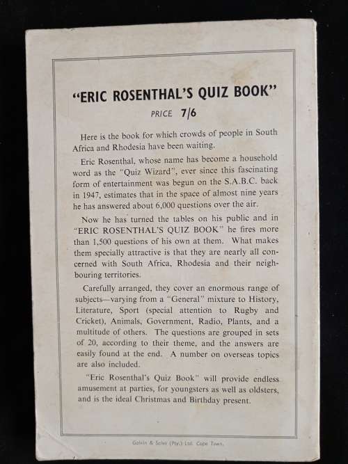 Eric Rosenthal`s Quiz Book by Eric Rosenthal