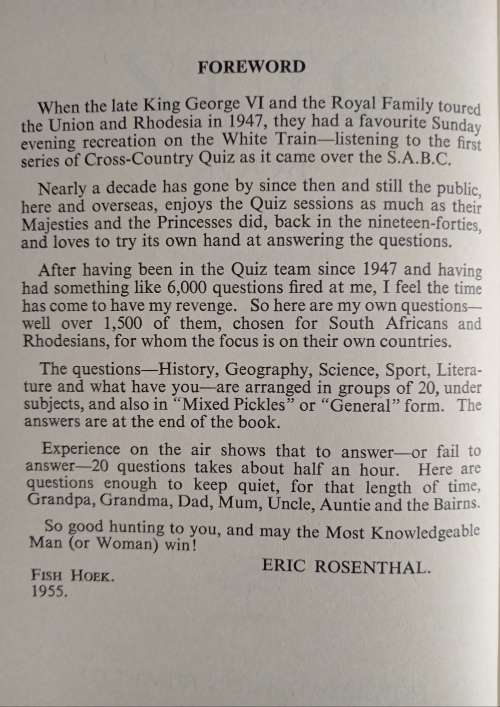 Eric Rosenthal`s Quiz Book by Eric Rosenthal