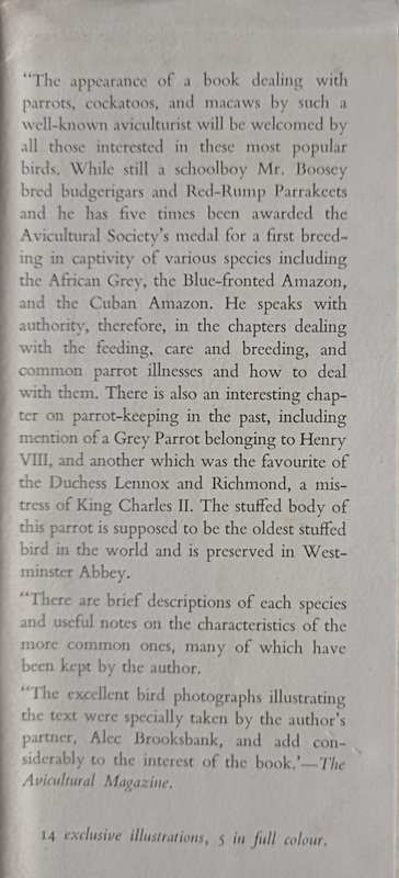 Parrots, Cockatoos & Macaws by Edward J. Boosey with Photographs by Alec Brooks bank