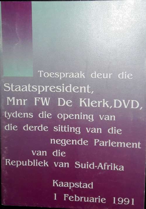 Toespraak Deur Die Staatspresident Mnr F W De Klerk