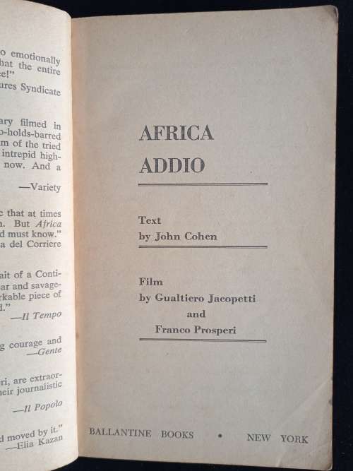 Africa Addio - Text by John Cohen, Film by Gualtiero Jacopetti & Franco Prosperi
