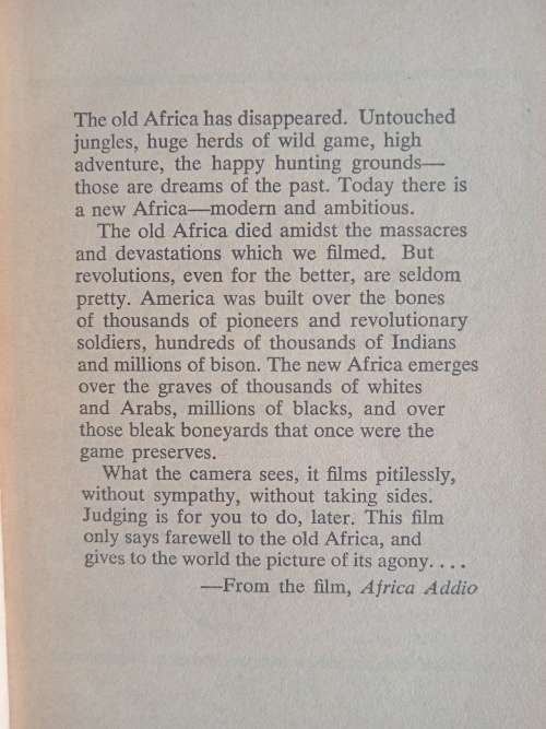 Africa Addio - Text by John Cohen, Film by Gualtiero Jacopetti & Franco Prosperi