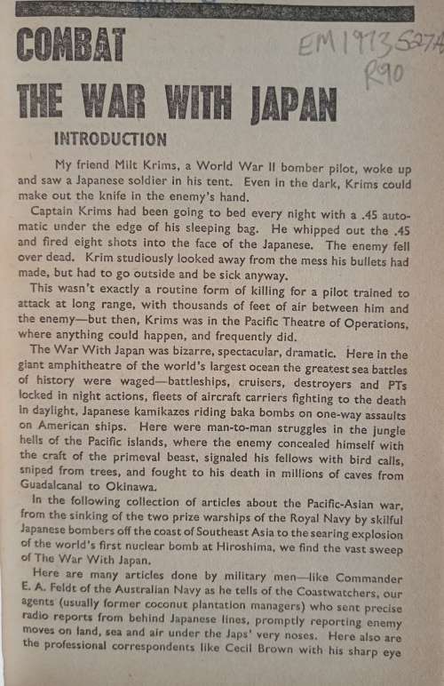 Combat: The War with Japan - Edited by Don Congdon, Introduction by Richard Tregaskis
