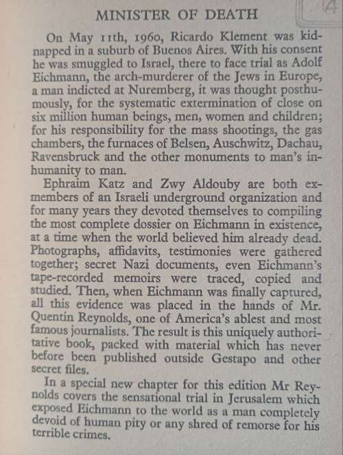Minister of Death The Adolf Eichmann Story by Quentin Reynolds