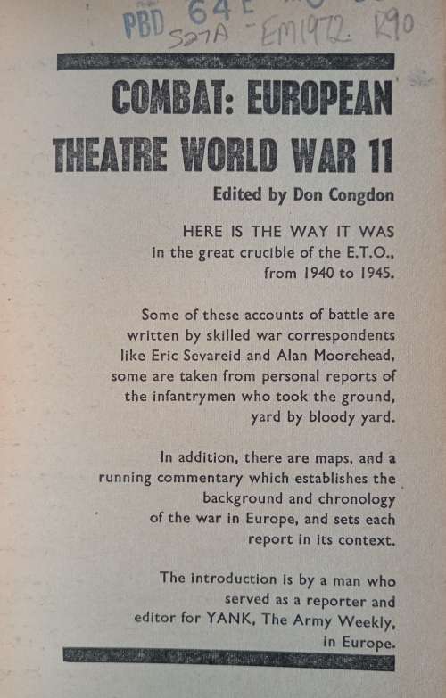 Combat European Theatre World War II - Edited by Don Congdon