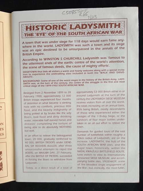 Guide to Historic Ladysmith - The `Eye` of the South African War