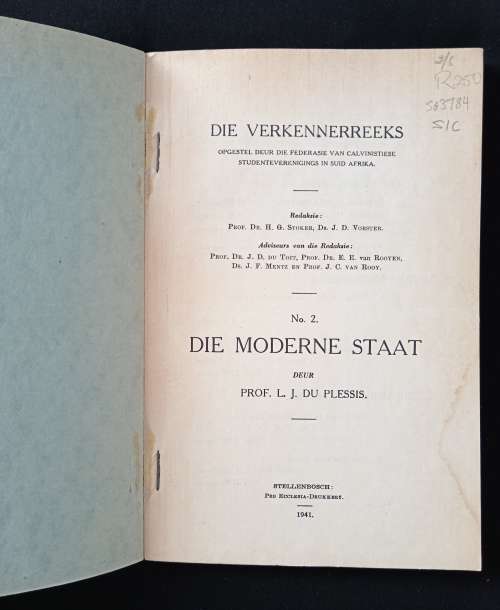 Die Verkennerreeks No.2 Die Moderne Staat by Prof L J du Plessis