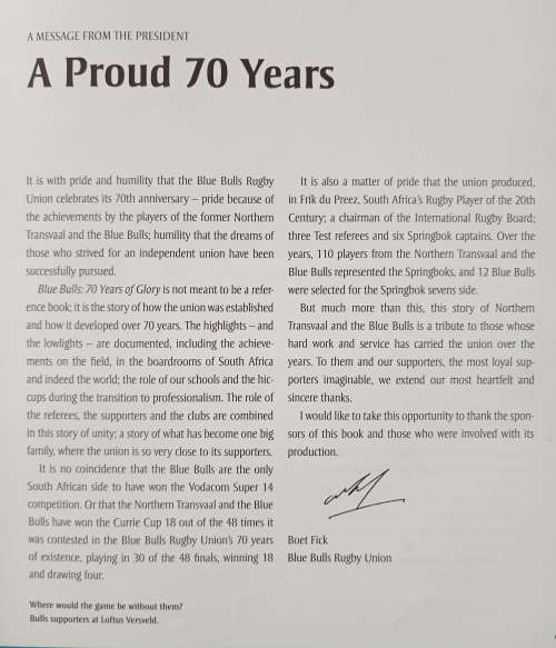 Blue Bulls 70 years of glory by Wim van der Berg & Gerhard Burger