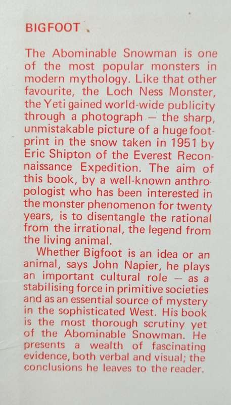 Bigfoot The Yeti & Sasquatch in Myth & Reality by John Napier
