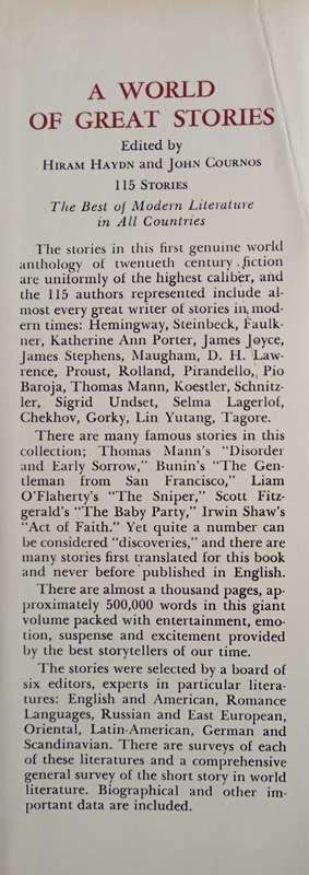 A World of Great Stories Edited by Hiram Haydn & John Cournos