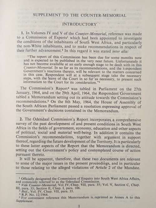 Supplement to The Counter-Memorial Filed by the Government of The Republic of South Africa