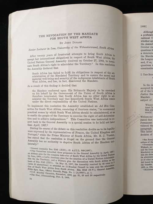 The Revocation of the Mandate for South West Africa by John Dugard