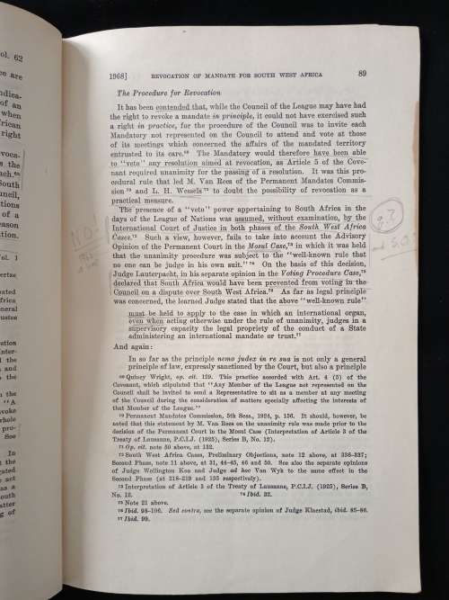 The Revocation of the Mandate for South West Africa by John Dugard
