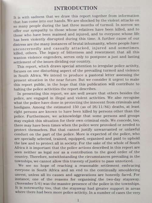 Report on Police Conduct during Township Protests August-November 1984