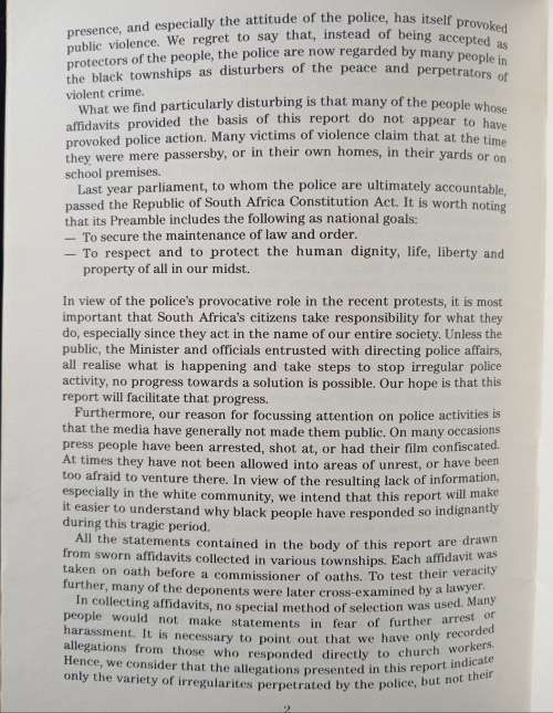 Report on Police Conduct during Township Protests August-November 1984