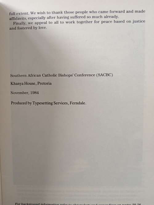 Report on Police Conduct during Township Protests August-November 1984