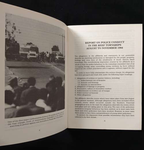 Report on Police Conduct during Township Protests August-November 1984