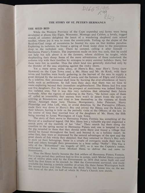 Like unto a Mustard Seed The Story of S Peter`s Church Hermanus 1868-1968 by Rev Robertson Morris