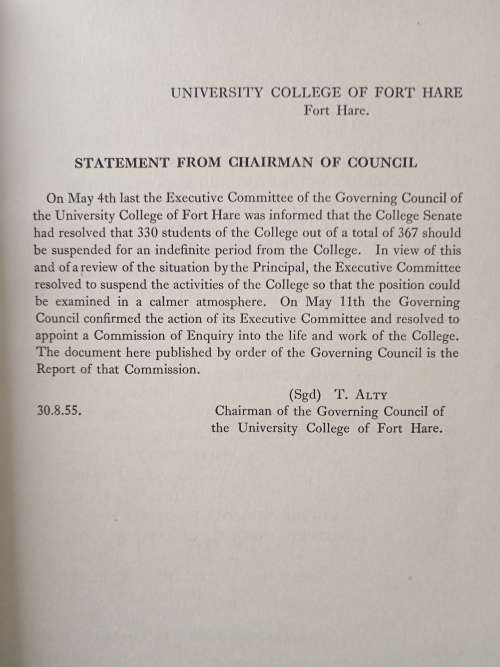 Report of The Fort Hare Commission July 1955