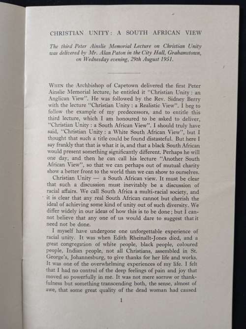 Christian Unity A South African View by Alan Paton