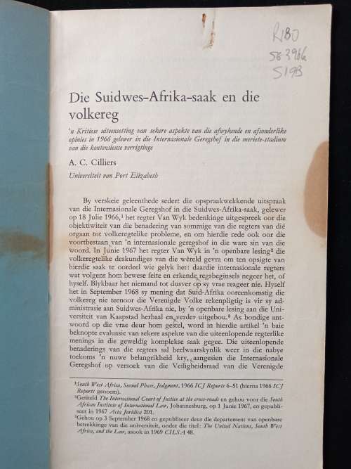 Die Suidwes-Afrika-saak en die volkereg by A C Cilliers