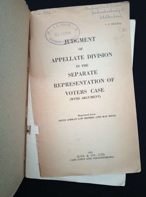 Judgment of Appellate Division in The Separate Representation of Voters Case (with Arguments)