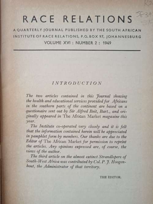 Race Relations African Health & Education Survey Edited by Dr Ellen Hellmann