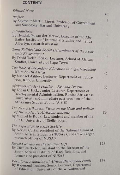 Student Perspectives on South Africa Edited by Hendrik W van der Merwe & David Welsh