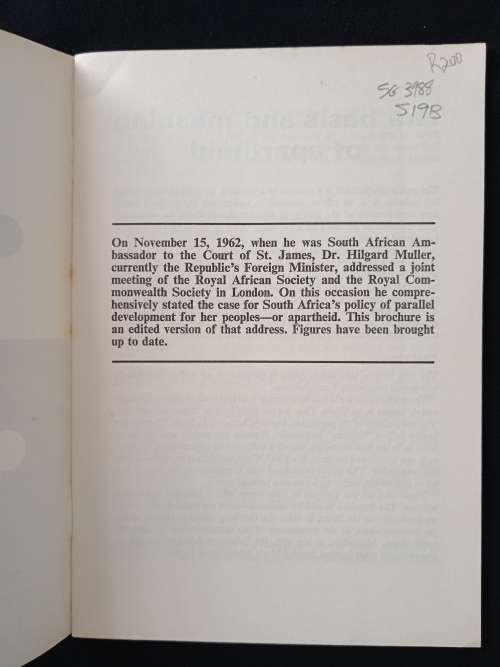 Why Apartheid by Dr Hilgard Muller