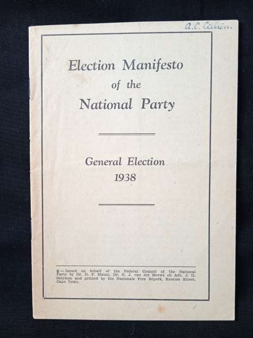 Die Nasionale Party se Verkiesingsmanifes Algemene Verkiesing 1938