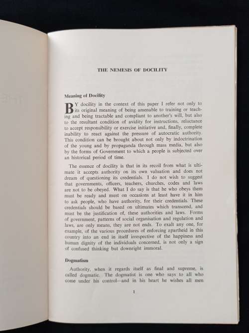 The Nemesis of Docility by Dr E G Malherbe