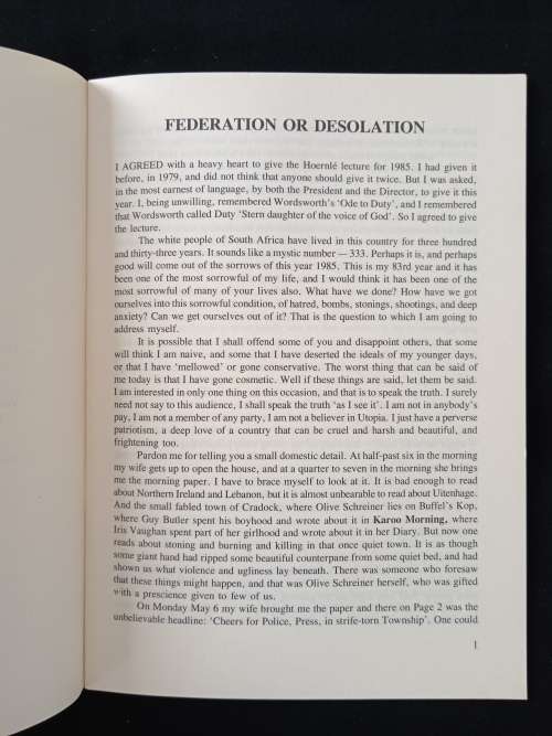 Federation or Desolation by Alan Paton