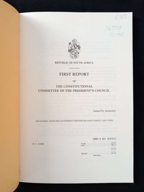 Republic of South Africa First Report of The Constitutional Committee of The Presidents Council
