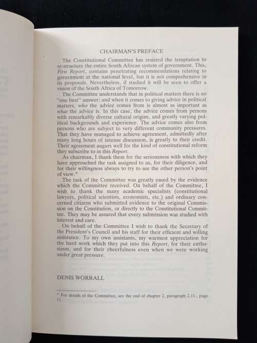 Republic of South Africa First Report of The Constitutional Committee of The Presidents Council