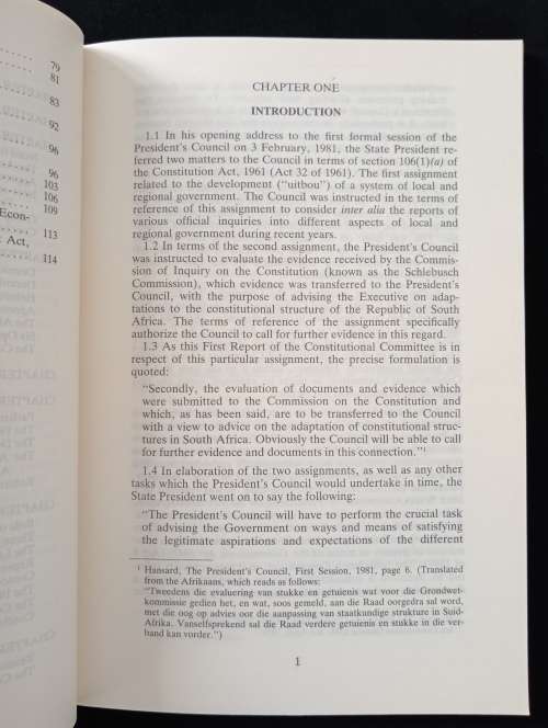 Republic of South Africa First Report of The Constitutional Committee of The Presidents Council