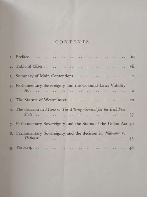Parliamentary Sovereignty & the Entrenched Sections of the South African Act by D V Cowen